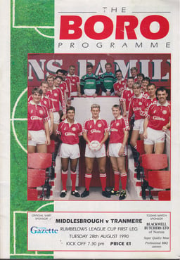Middlesbrough v Tranmere Rovers Match Programme 1990-08-28